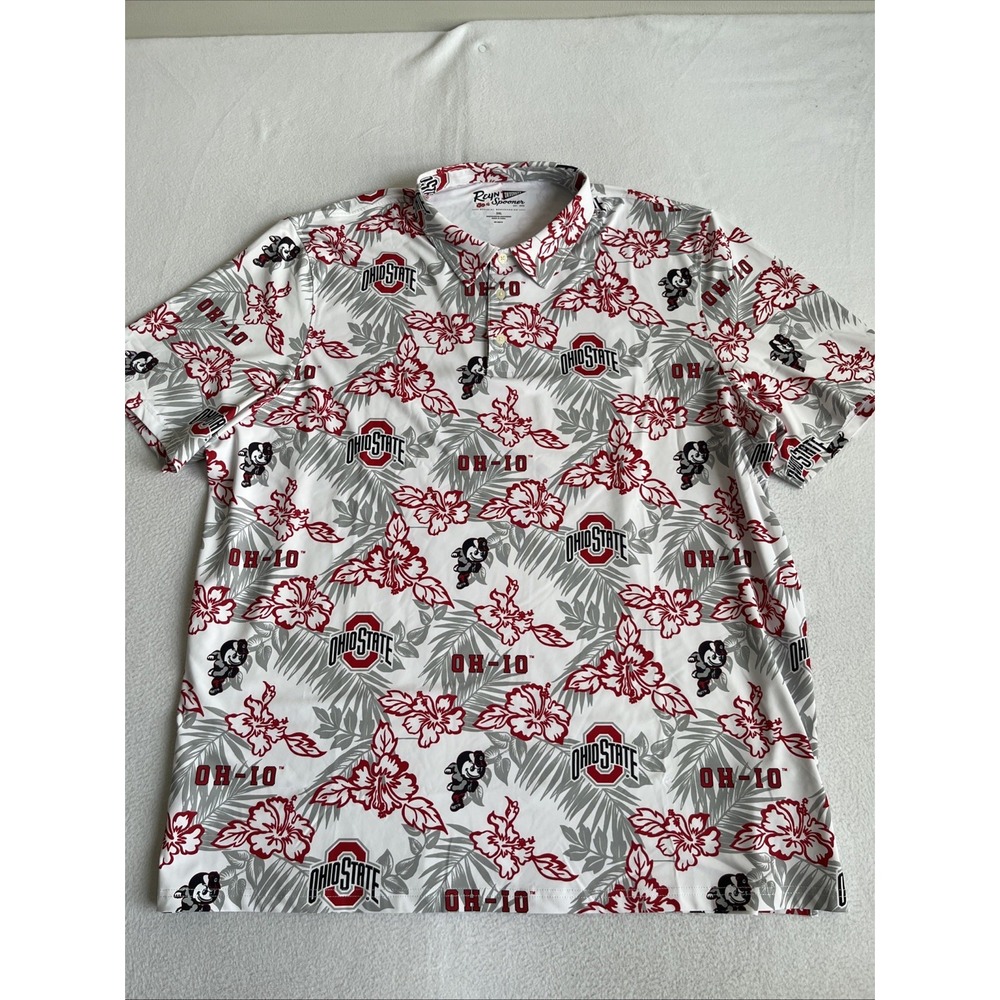 Ohio State Buckeyes Reyn Spooner Tropical Hawaiian Performance Polo 3XL White